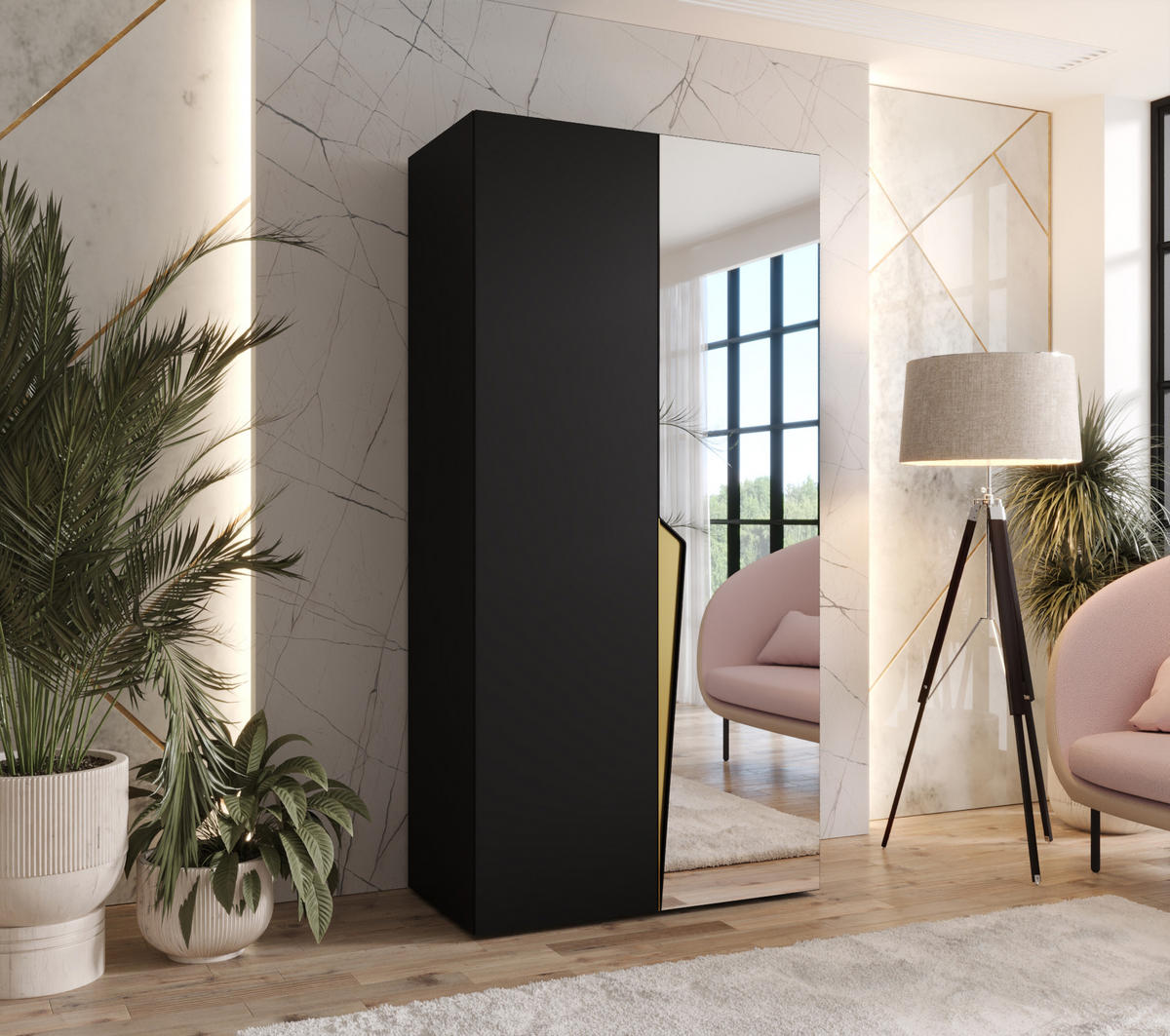DREHTÜRENSCHRANK 202/100/52 2-türig - Goldfarben/Schwarz, Holz/Metall (100/202/52cm) - Abiks Möbel