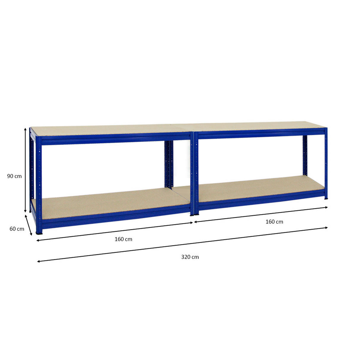 WERKBANK Dino 2er-Set mit 2x höhenverstellbar 90x160x60 cm Traglast 600 kg Blau - Blau, Metall (320/90/60cm) - PROREGAL