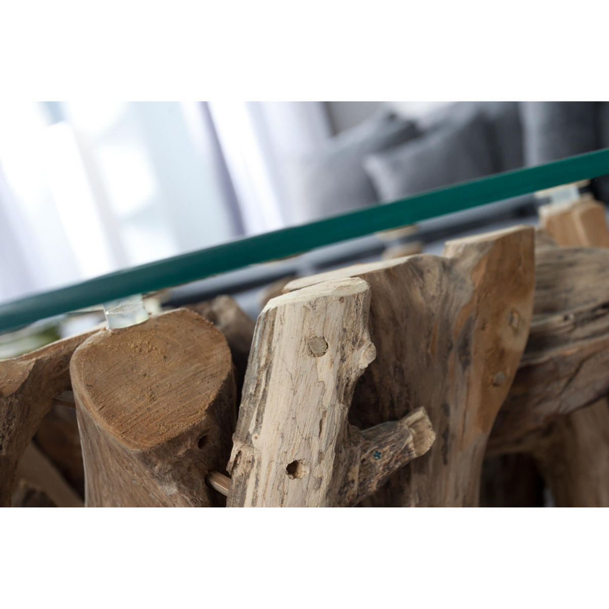 COUCHTISCH NATURE LOUNGE Teakholz rund 60cm - Transparent/Braun, Glas/Holz (60/60/40cm) - riess-ambiente