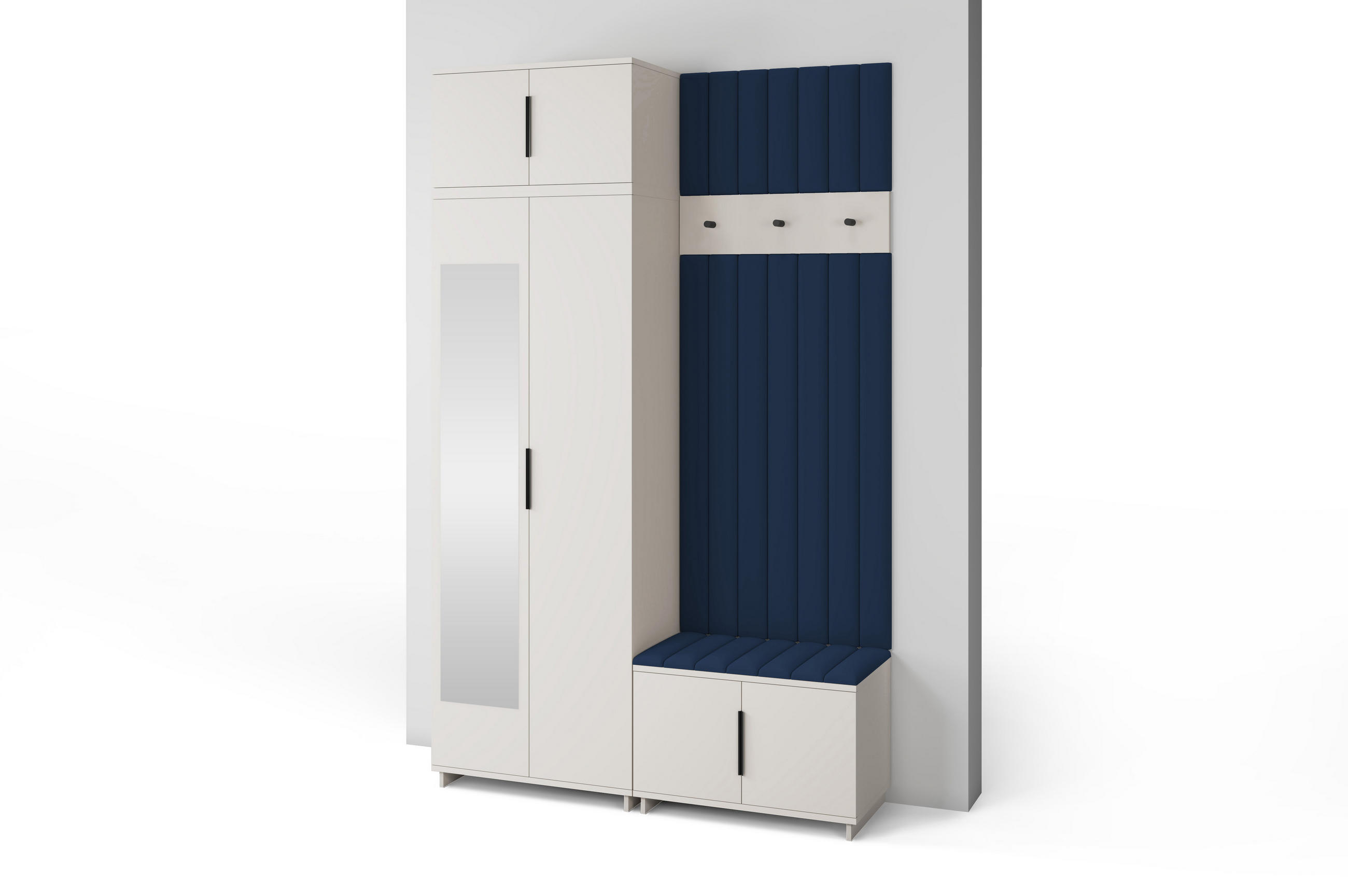 GARDEROBE Napoli version 14 mit Spiegel, mit POLSTERPANEELEN Blau - Blau/Beige, Holzwerkstoff (140/225/40cm) - Jerpax