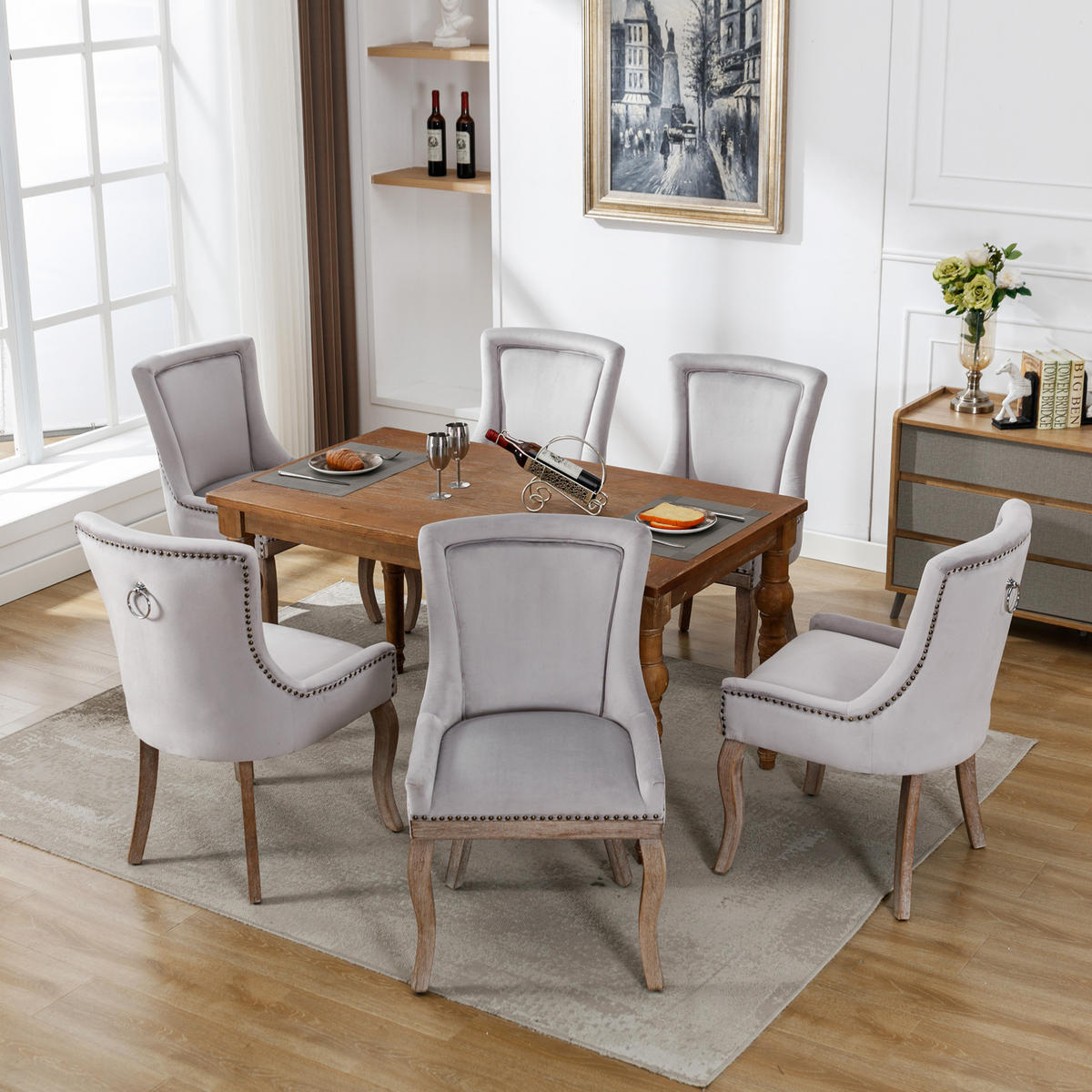 ESSZIMMERSTUHL gepolstert Samt Grau Massivholz 6er-Set - Grau, Holz (61/91/55.2cm) - Meubliv