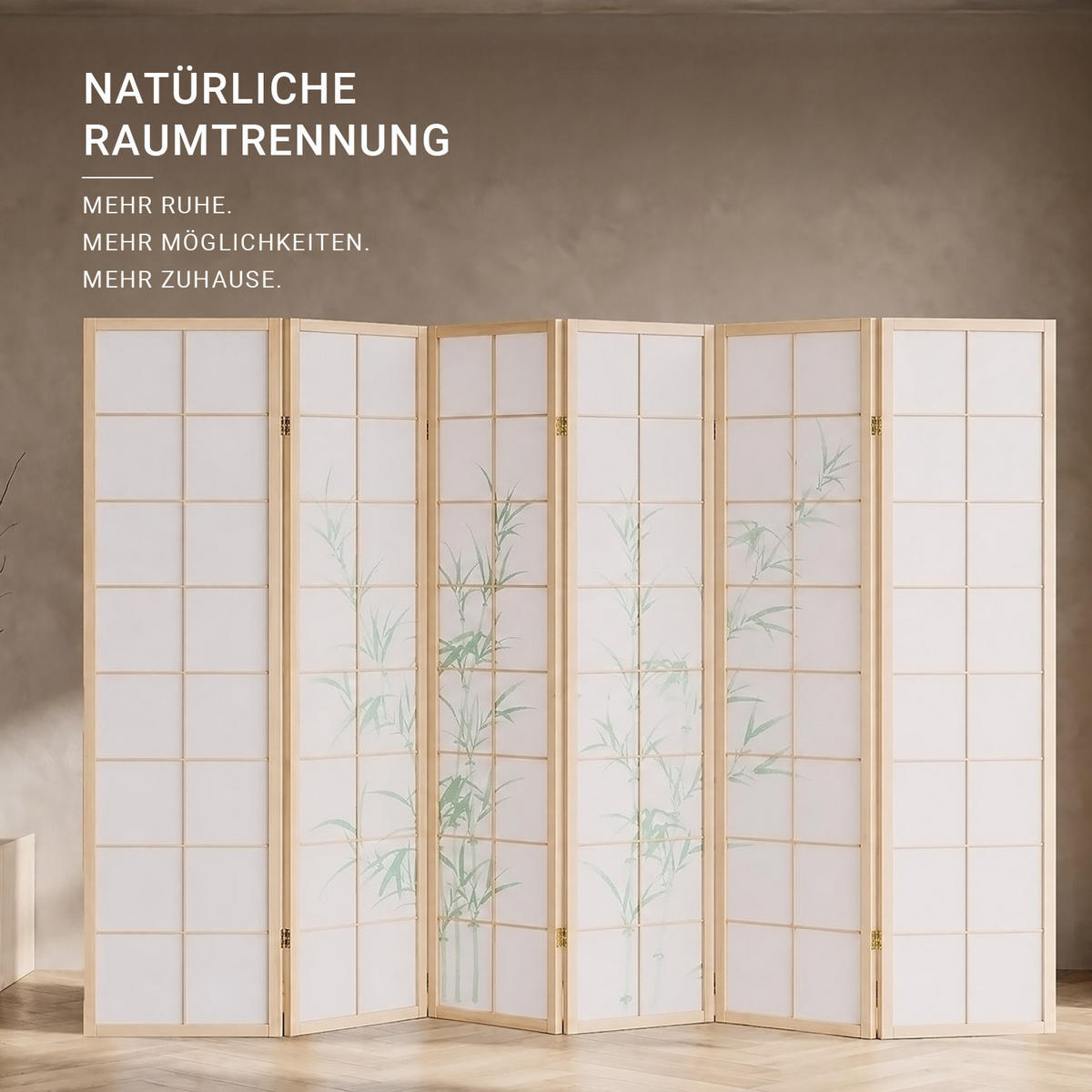 PARAVENT 264/179 cm Natur Holz Shoji Bambus - Naturfarben, Holz (220/175/2cm) - Homestyle4u