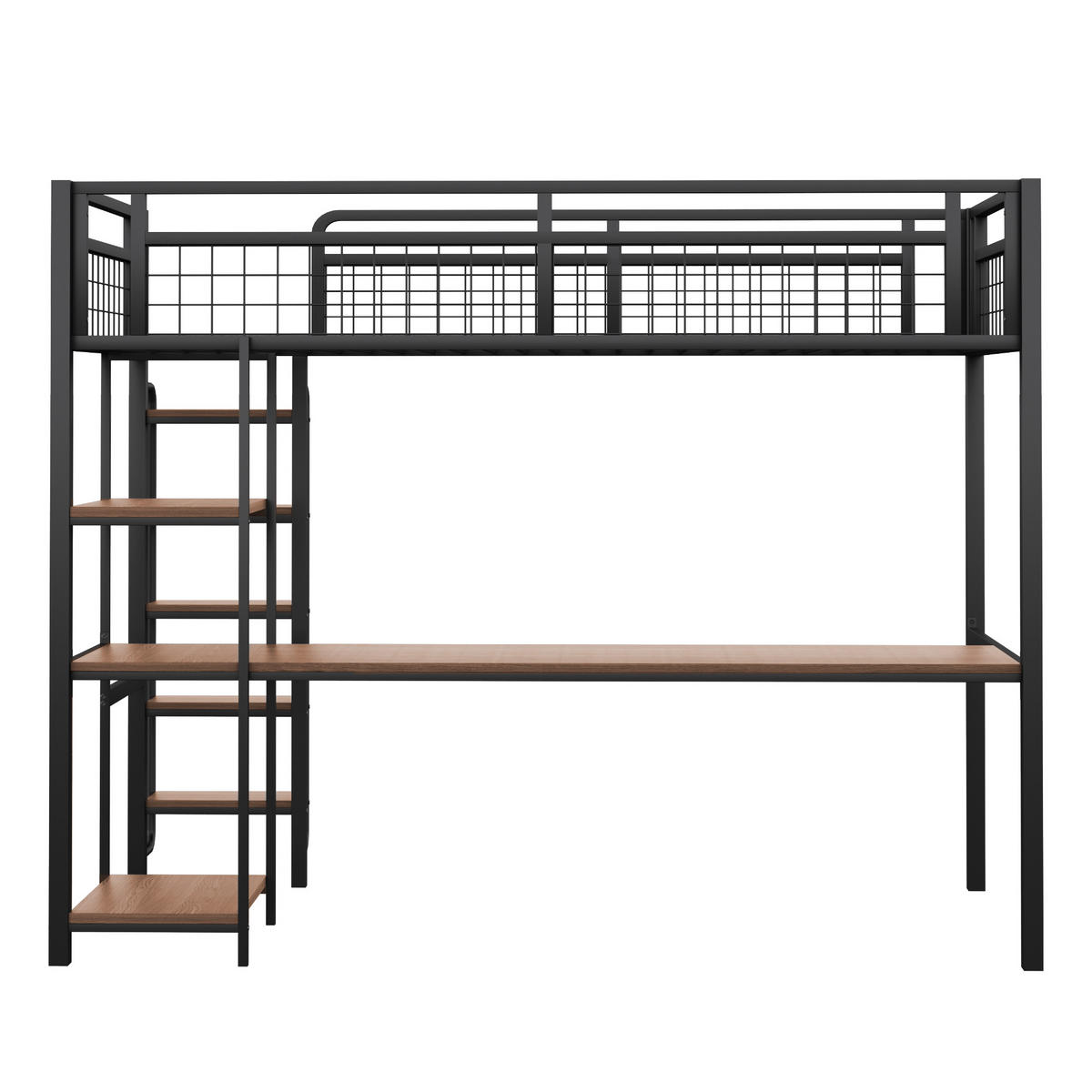 HOCHBETT aus Metall 90x200 cm in Schwarz mit Schreibtisch & Regalen - Schwarz, Metall (90/200cm) - Modfu