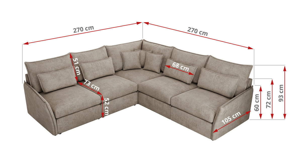ECKSOFA VERSO L Beige Struktur - Beige/Schwarz, Kunststoff/Textil (270/270cm) - MKS