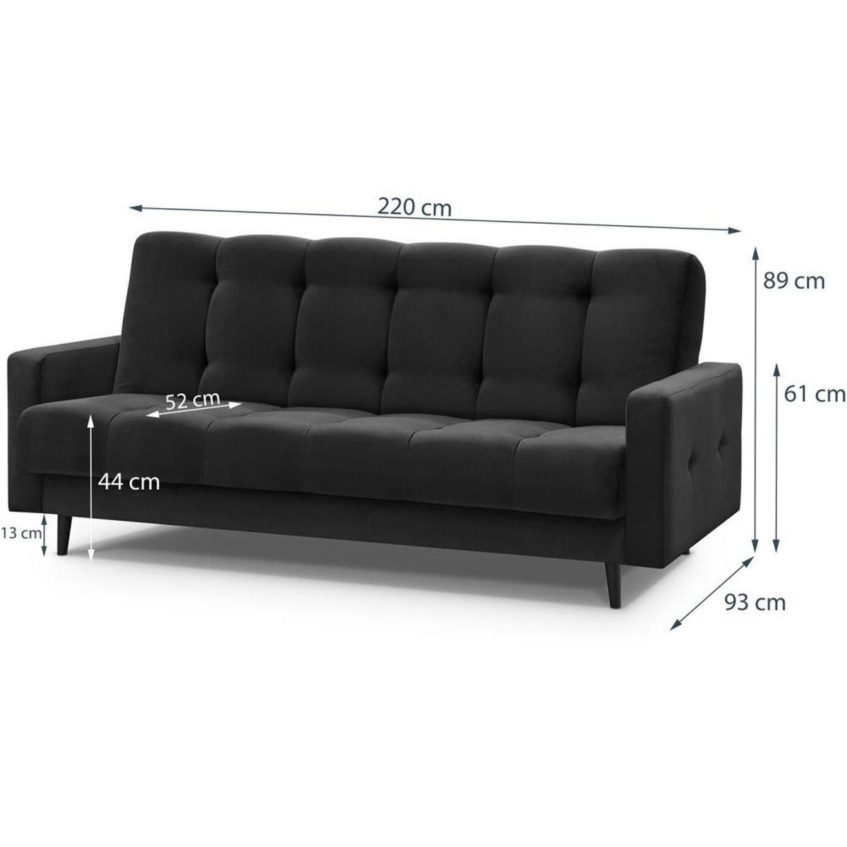 3-SITZER Schlafsofa Nancy Bis schwarz - Schwarz, Holz/Textil (220/89/93cm) - Beautysofa