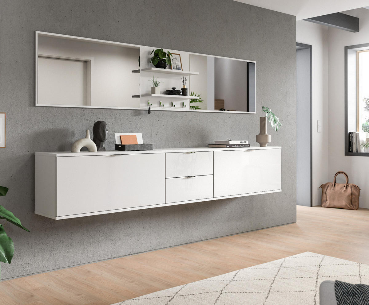 GARDEROBENBANK weiß Hochglanz 52 x 42 cm, Schuhschrank mit Schubladen - Chromfarben/Weiß Hochglanz, Holzwerkstoff/Kunststoff (52/42/34cm) - Inn.Furn