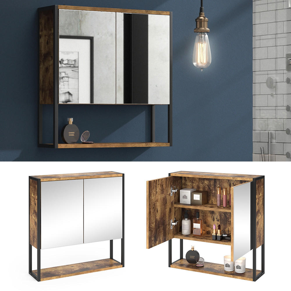 BADSPIEGELSCHRANK Fyrk Antikholz 60 x 60.6 cm - Eichefarben/Schwarz, Holzwerkstoff (60/60.6/16cm) - Vicco