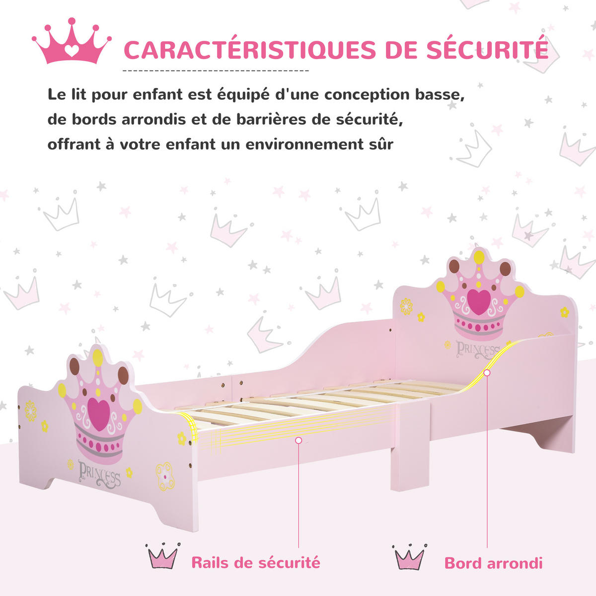 KINDERBETT 140x70 cm DE-14534 mit Prinzessinnen-Krone Rosa - Pink, Holzwerkstoff (70/140cm) - ComfortXL