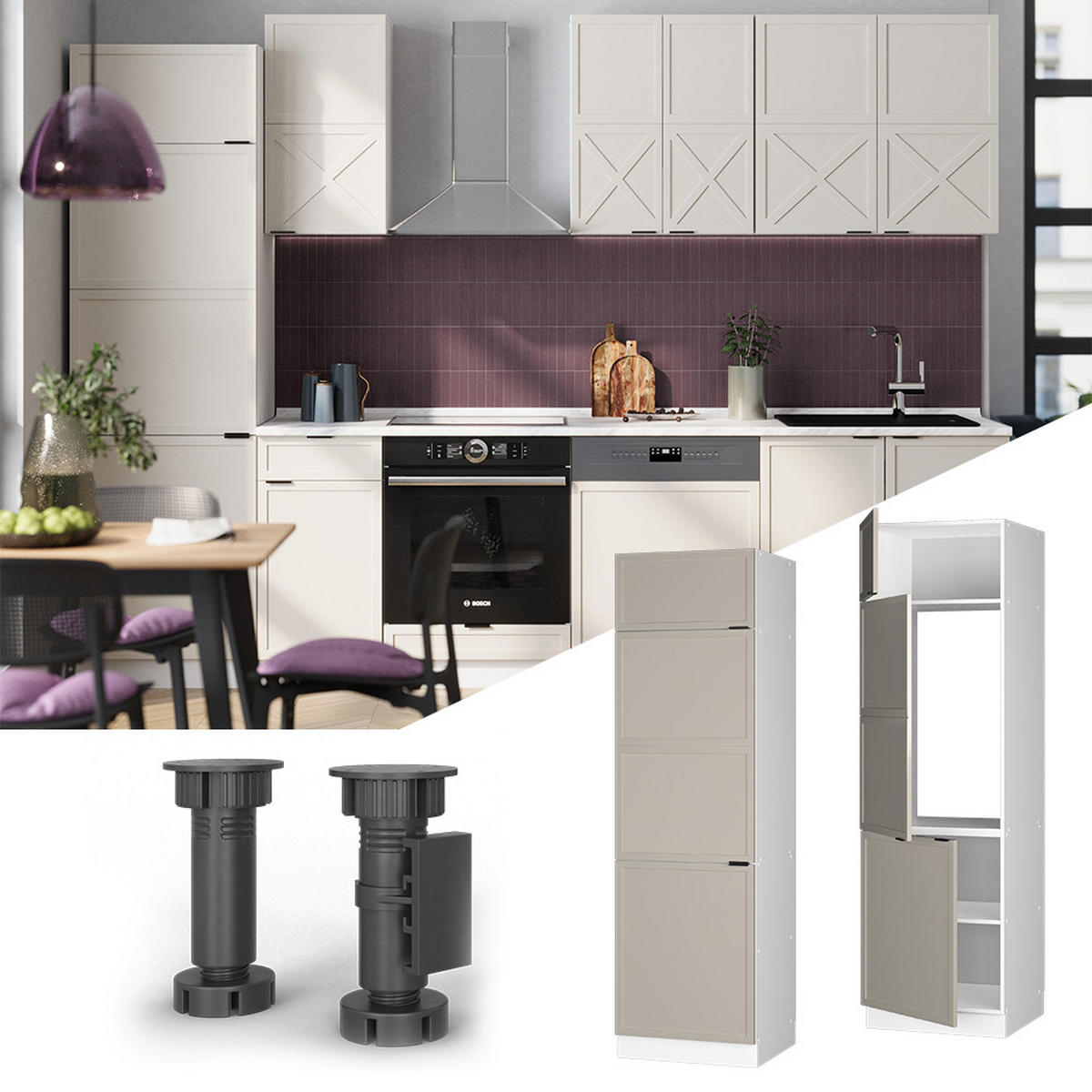 Weiß/Grau, Holzwerkstoff (60/206.8/58.1cm) - Vicco