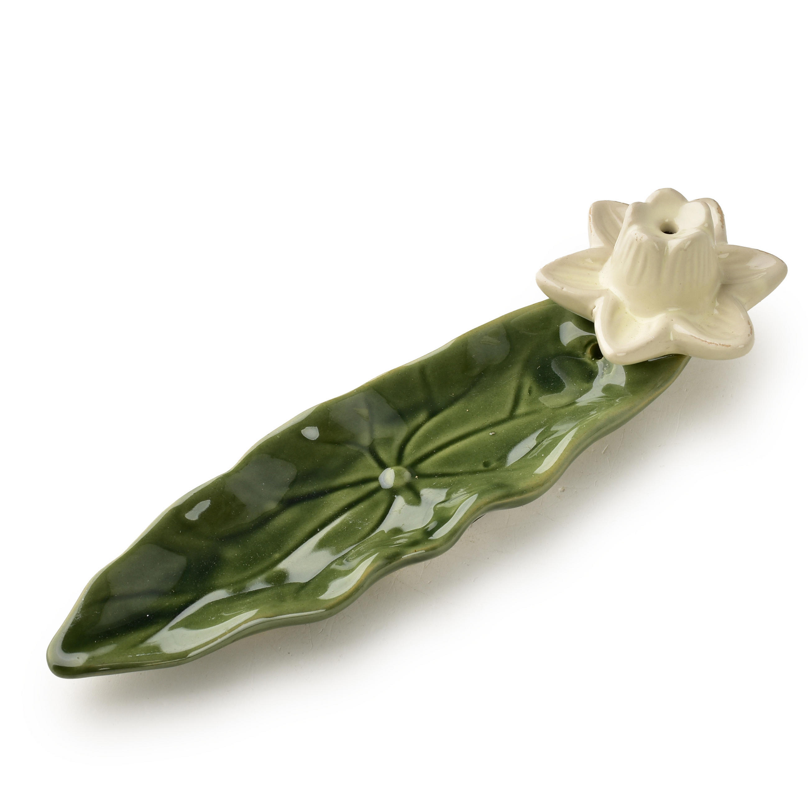 RÄUCHERSTÄBCHENHALTER Lotus Grün-Creme 21x6x6cm Keramik - Creme/Grün, Keramik (5.5/5.5/21.5cm) - Mondex