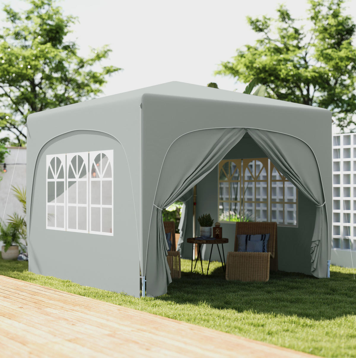 PAVILLONS aus Polyester 300x300x273 cm in Hellgrau mit Seitenteilen - Hellgrau, Textil (300/273/300cm) - Modfu