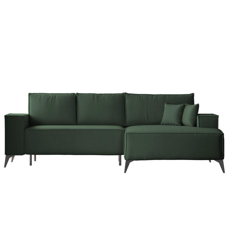 ECKSOFA OTIS Rechts, mit Schlaffunktion und Bettkasten, Grün - Grün, Textil/Metall (294/185cm) - Idohome