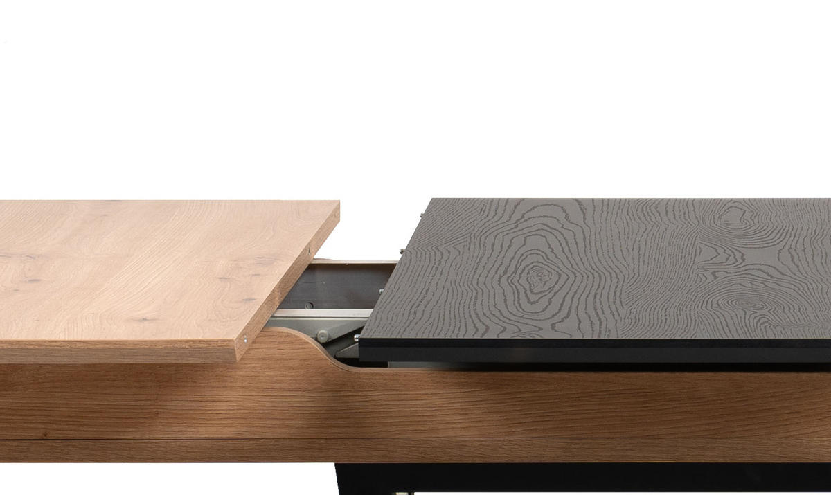 ESSTISCH Eiche Artisan, schwarz, Säulentisch ausziehbar 160 - 200 x 90 cm - Schwarz/Eiche Artisan, Holzwerkstoff/Metall (160/90/76cm) - Furn.Design