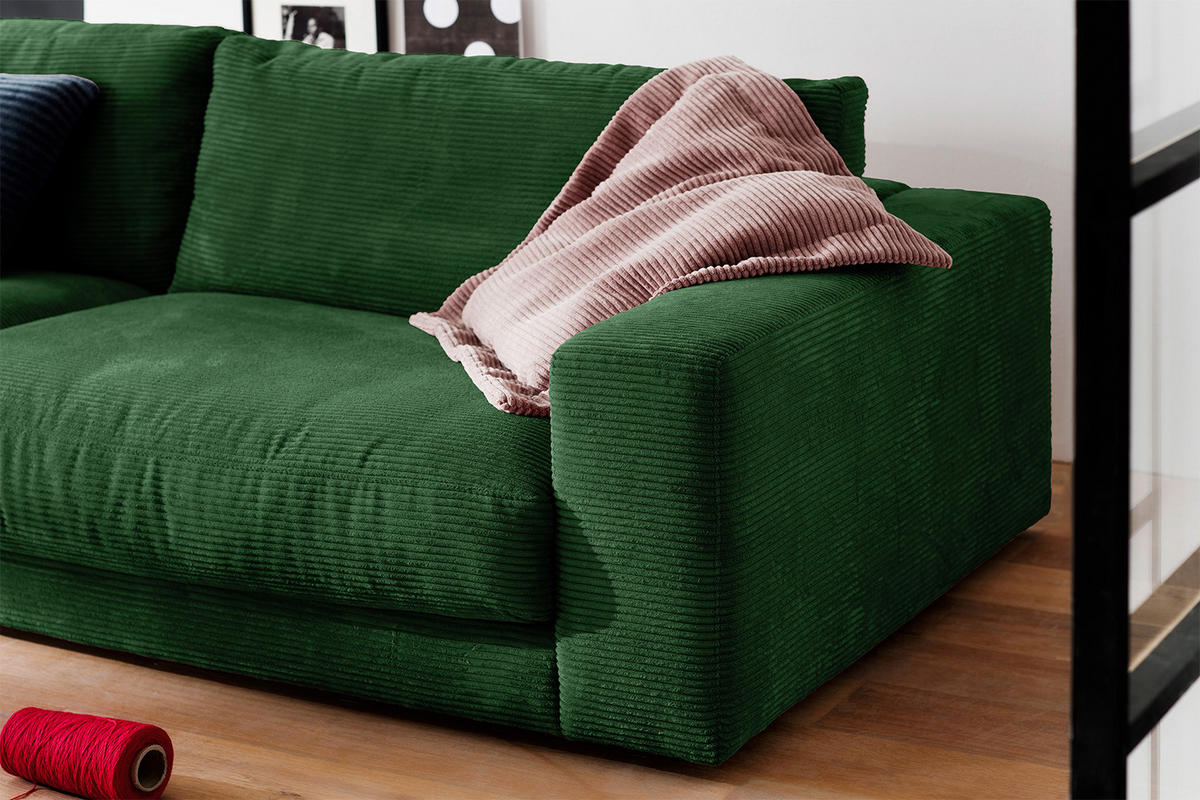 SOFA 3-SITZER MADELINE Smaragdgrün Cord - Smaragdgrün/Dunkelgrün, Textil (290/85/127cm) - KAWOLA