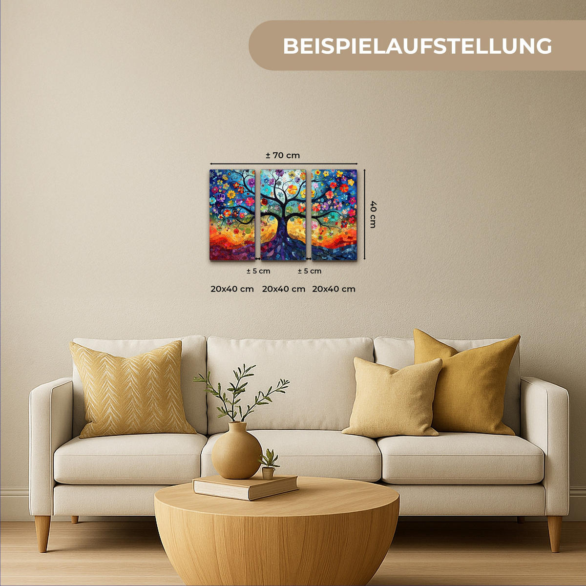 OBRAZ NA PLÁTNĚ 3dílná sada Barevné - Strom života - Květiny - Abstraktní 60x40 cm - modrá, textil (60/40cm) - MuchoWow