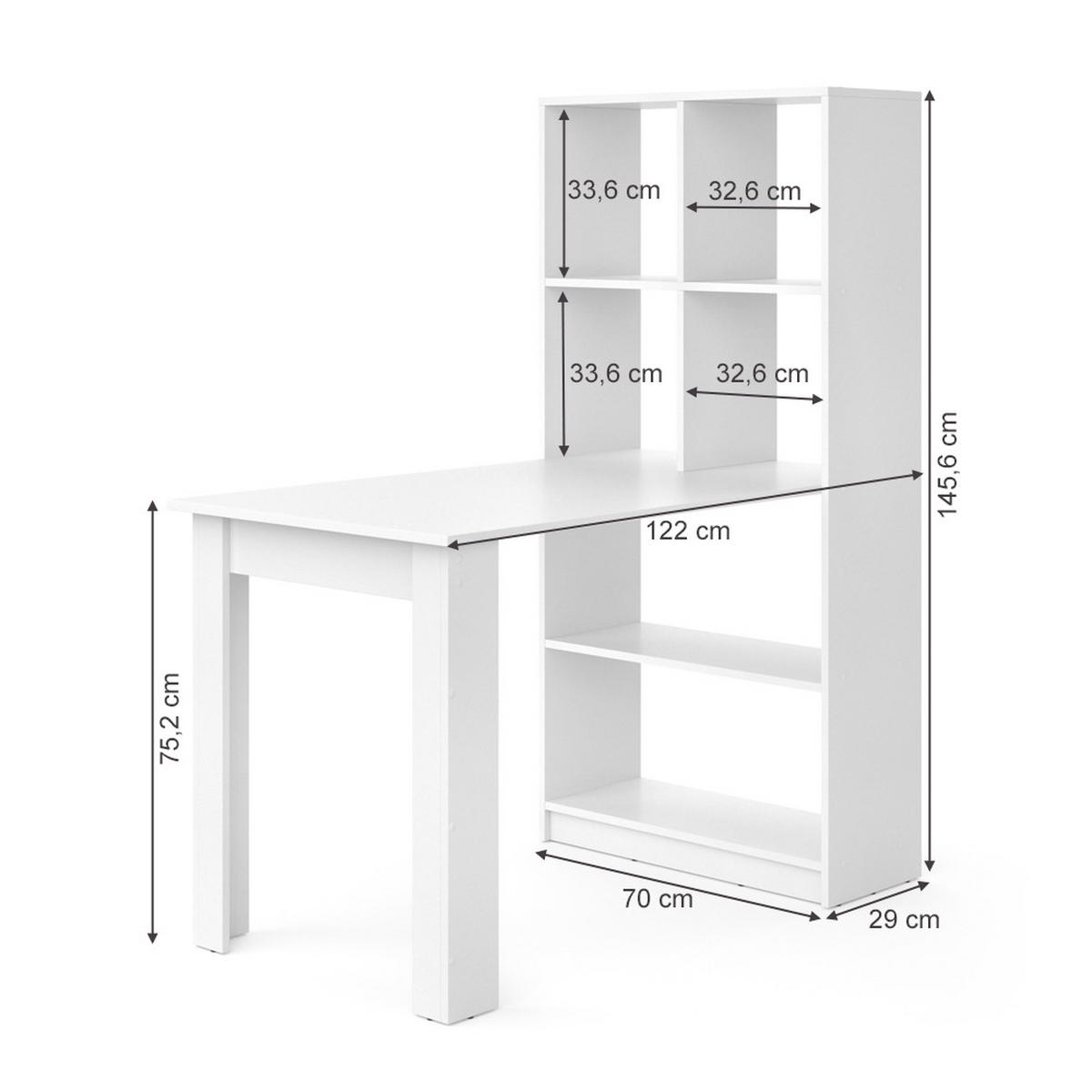 SCHREIBTISCH Gael Weiß 70 x 122 cm - Weiß, Holzwerkstoff (122/70/145.6cm) - Vicco