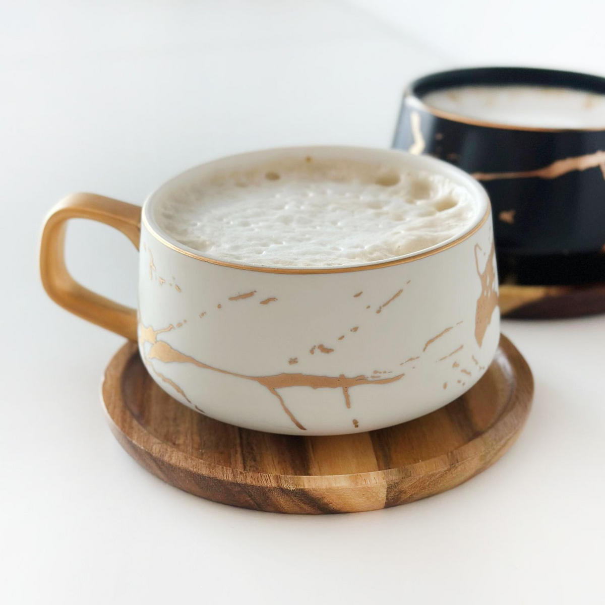 KAFFEETASSE Marmor Design 200 ml mit Untersetzer (6-tlg.) - Weiß, Keramik (13/6.3/13cm) - Intirilife