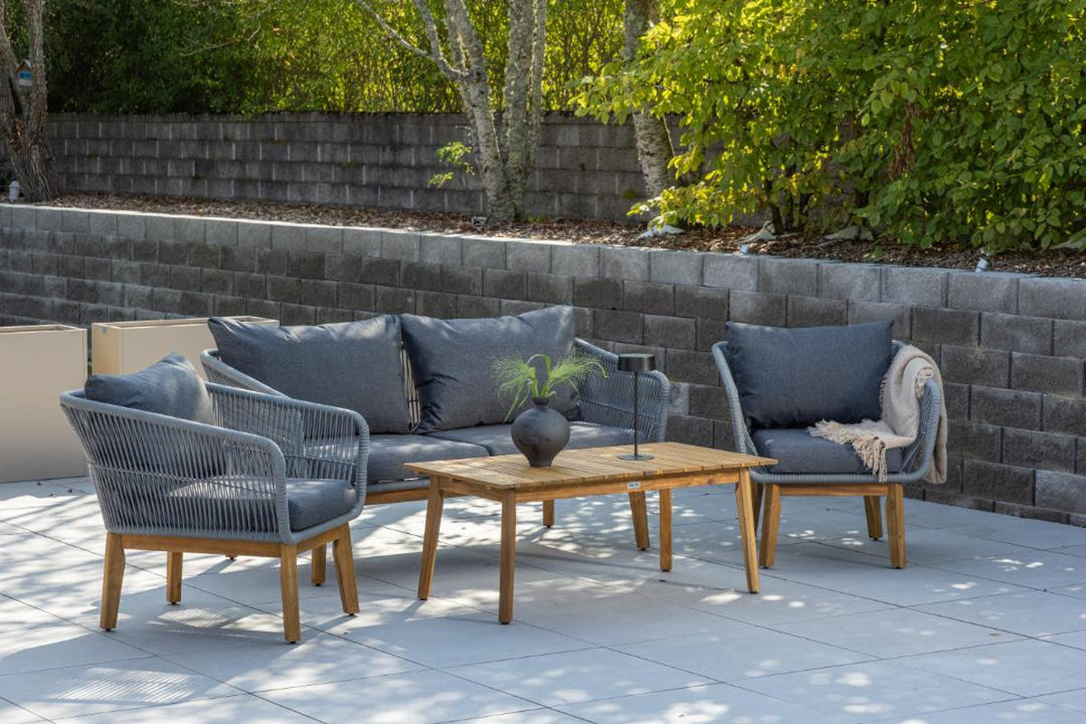 LOUNGE-SET, Chania, Grau, Akazie., 60 x 110 x 45 cm, 4-teilig - Grau, Holz - ebuy24
