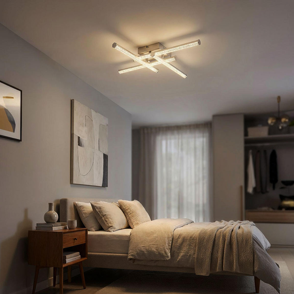 DECKENLEUCHTE KIRINA, Chrom, Nickel-matt, Kristalle, LED - Silberfarben, Kunststoff (50/8.8/50cm) - Globo Lighting