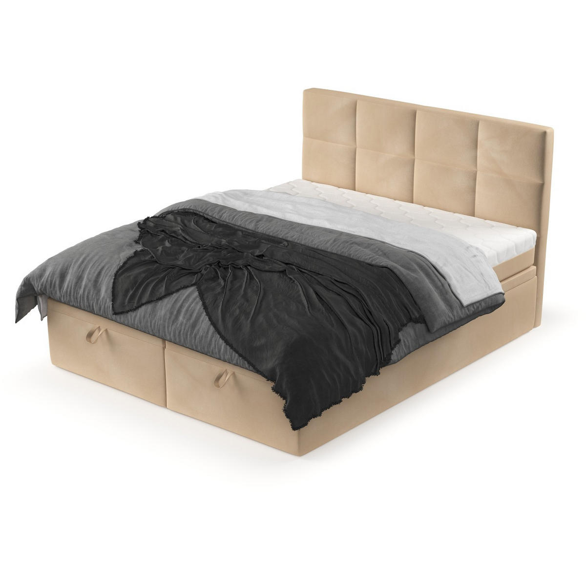 BOXBETT Tessa 200/200 cm Beige im Kronos Stoff - Beige/Schwarz, Holz/Holzwerkstoff (200/200cm) - AltaBeds