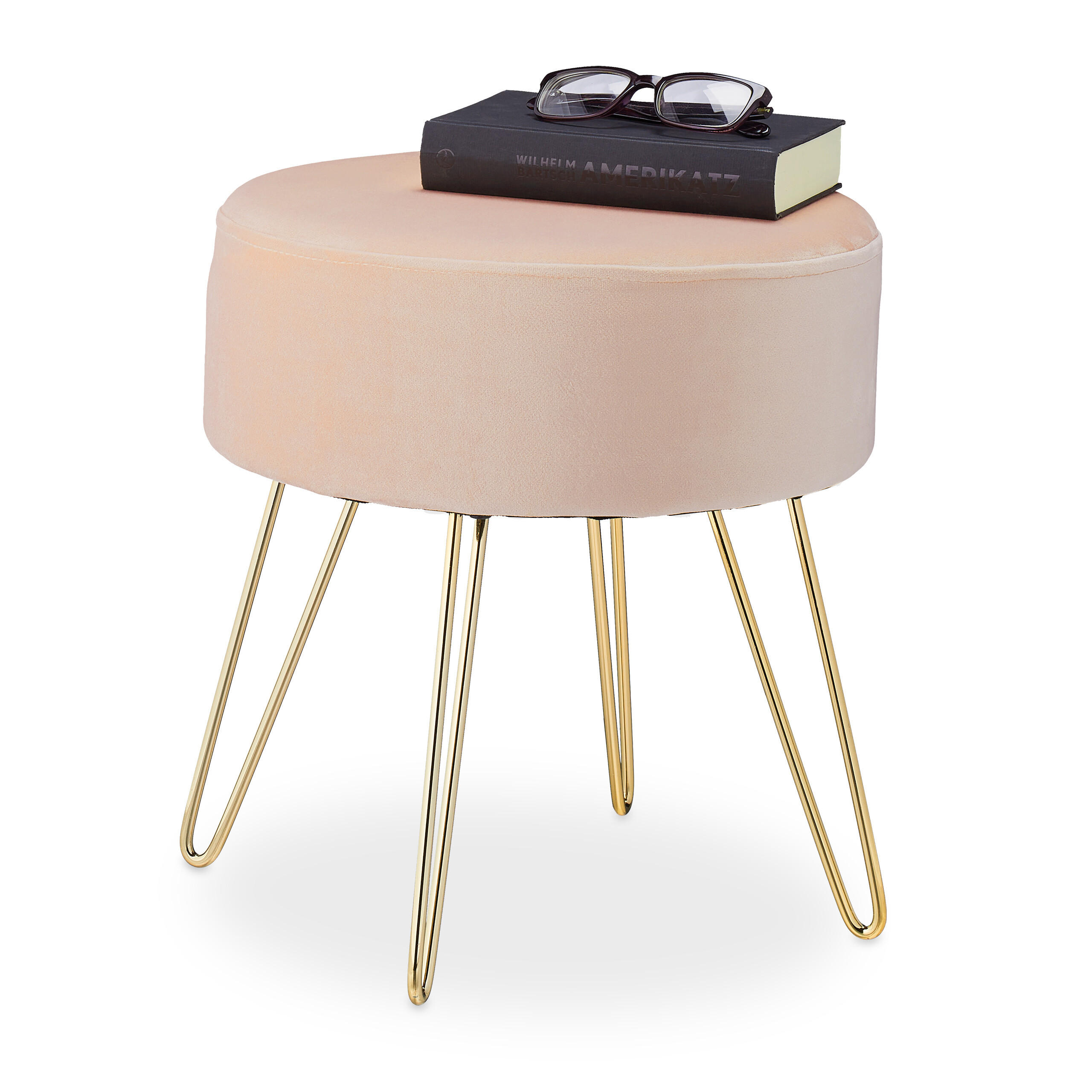 SAMT-HOCKER - Beige, Holzwerkstoff/Textil (37/40/37cm) - Relaxdays