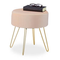 SAMT-HOCKER - Beige, Holzwerkstoff/Textil (37/40/37cm) - Relaxdays