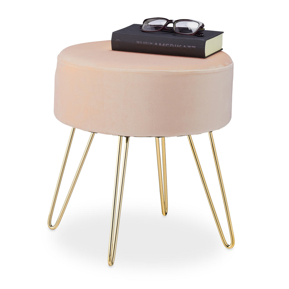 SAMT-HOCKER - Beige, Holzwerkstoff/Textil (37/40/37cm) - Relaxdays