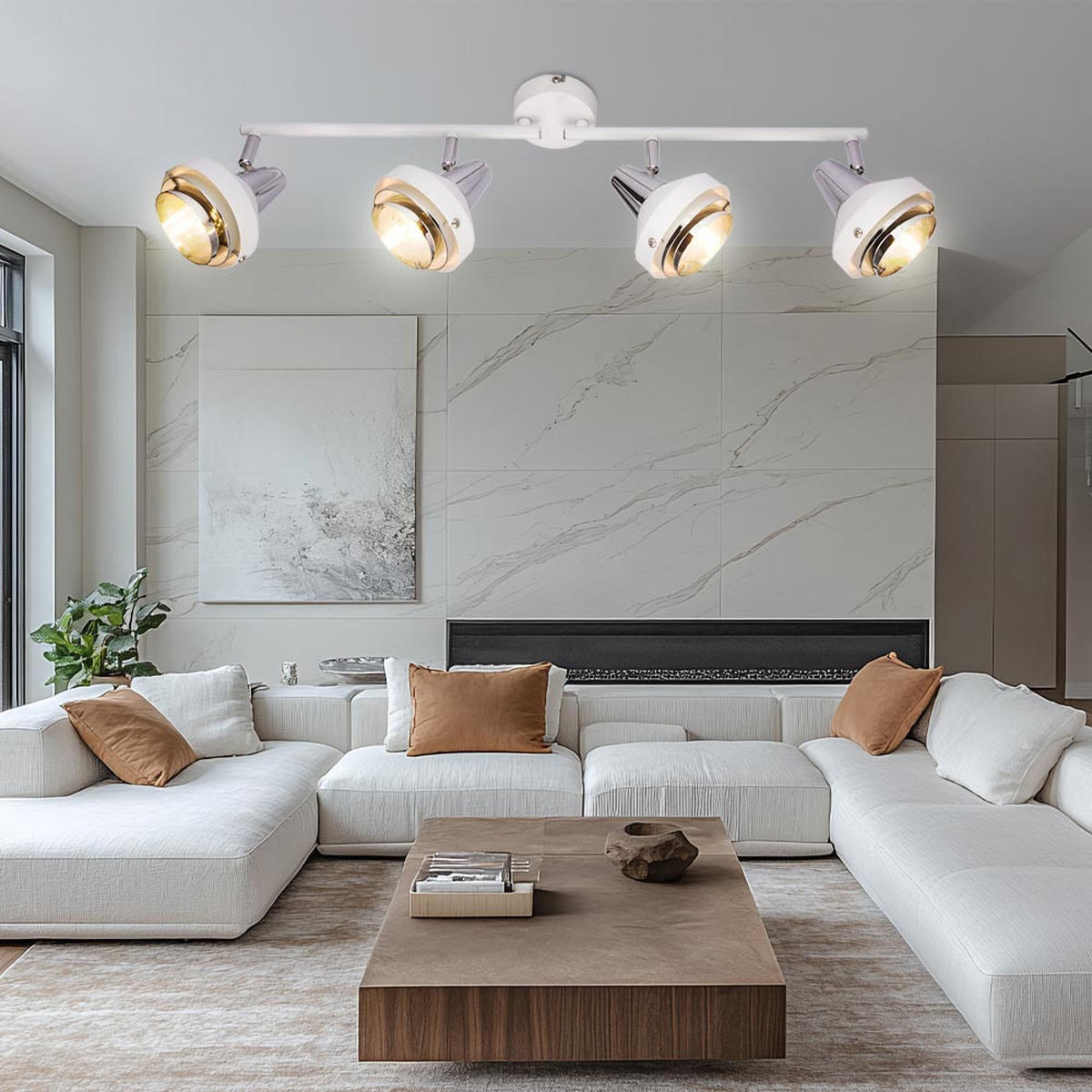 DECKENLEUCHTE RORGE Metall Weiß Chrom - Weiß, Metall (60.5/10/17.5cm) - Globo Lighting