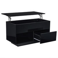 COUCHTISCH 100x50x55 cm Schwarz LED Lift Stauraum Hochglanz - Schwarz, Holzwerkstoff (100/50/70.5cm)