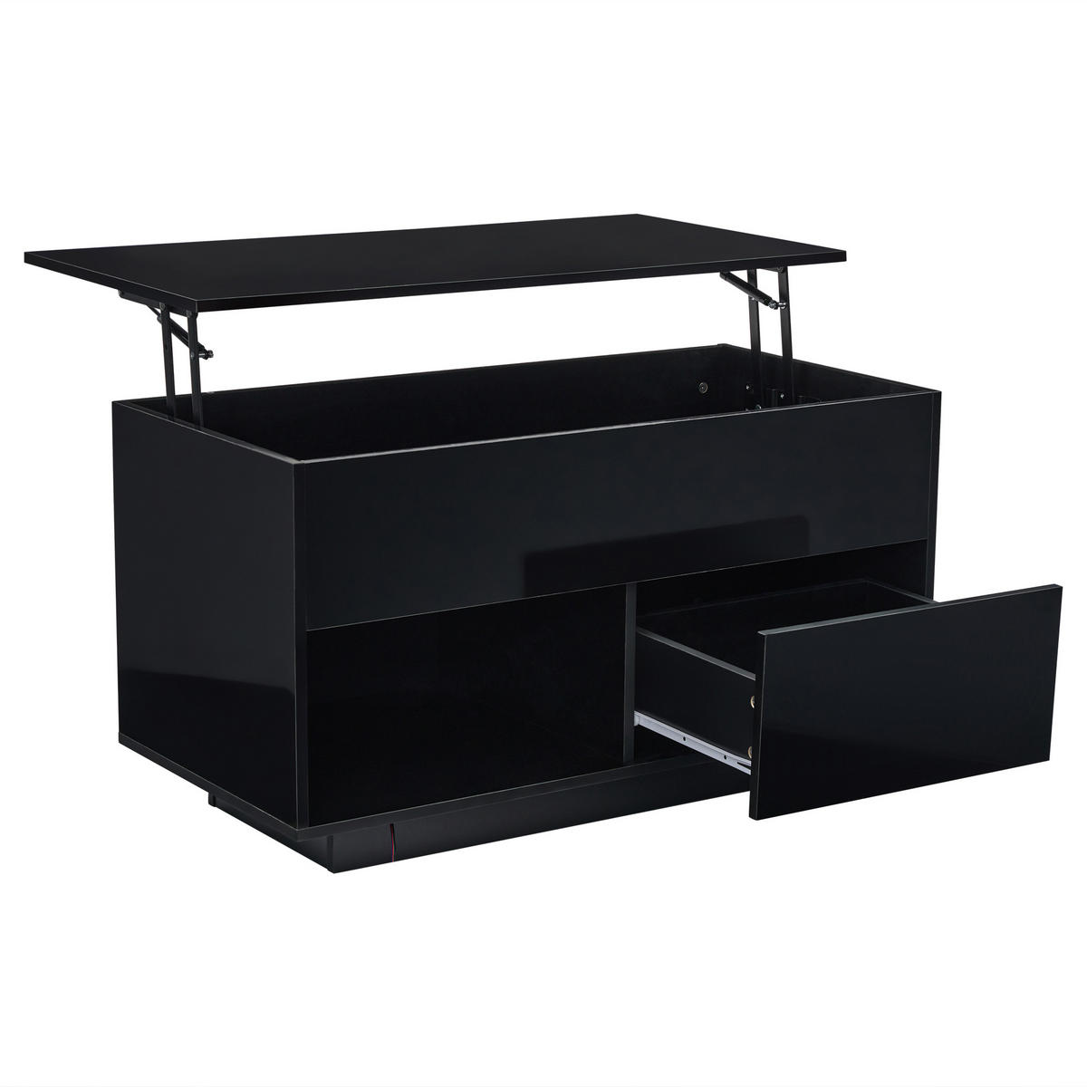 COUCHTISCH höhenverstellbar 100/50cm schwarz mit LED-Beleuchtung und Stauraum - Schwarz, Holzwerkstoff (100/50/70.5cm) - OKWISH