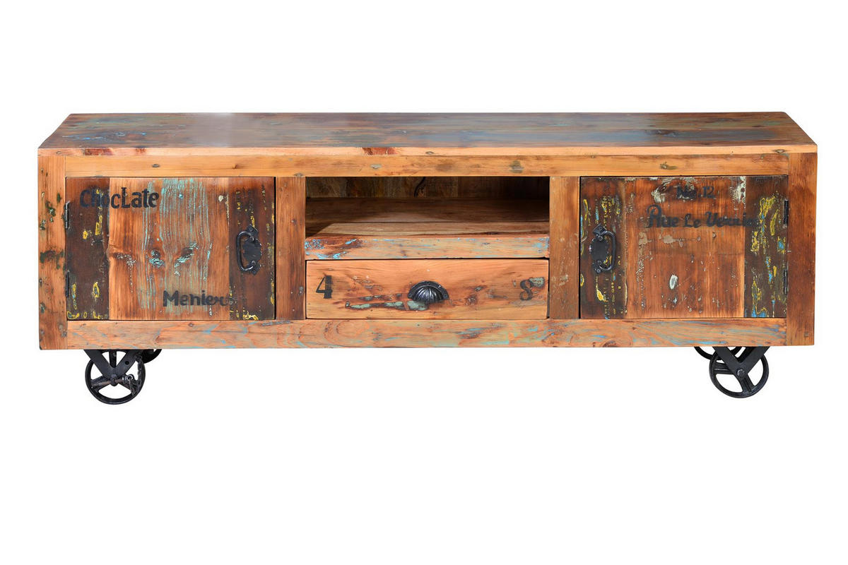 TV-SCHRANK aus mehrfarbigem Recyclingholz - Chromfarben, Holz (160/55/40cm) - Giner y Colomer