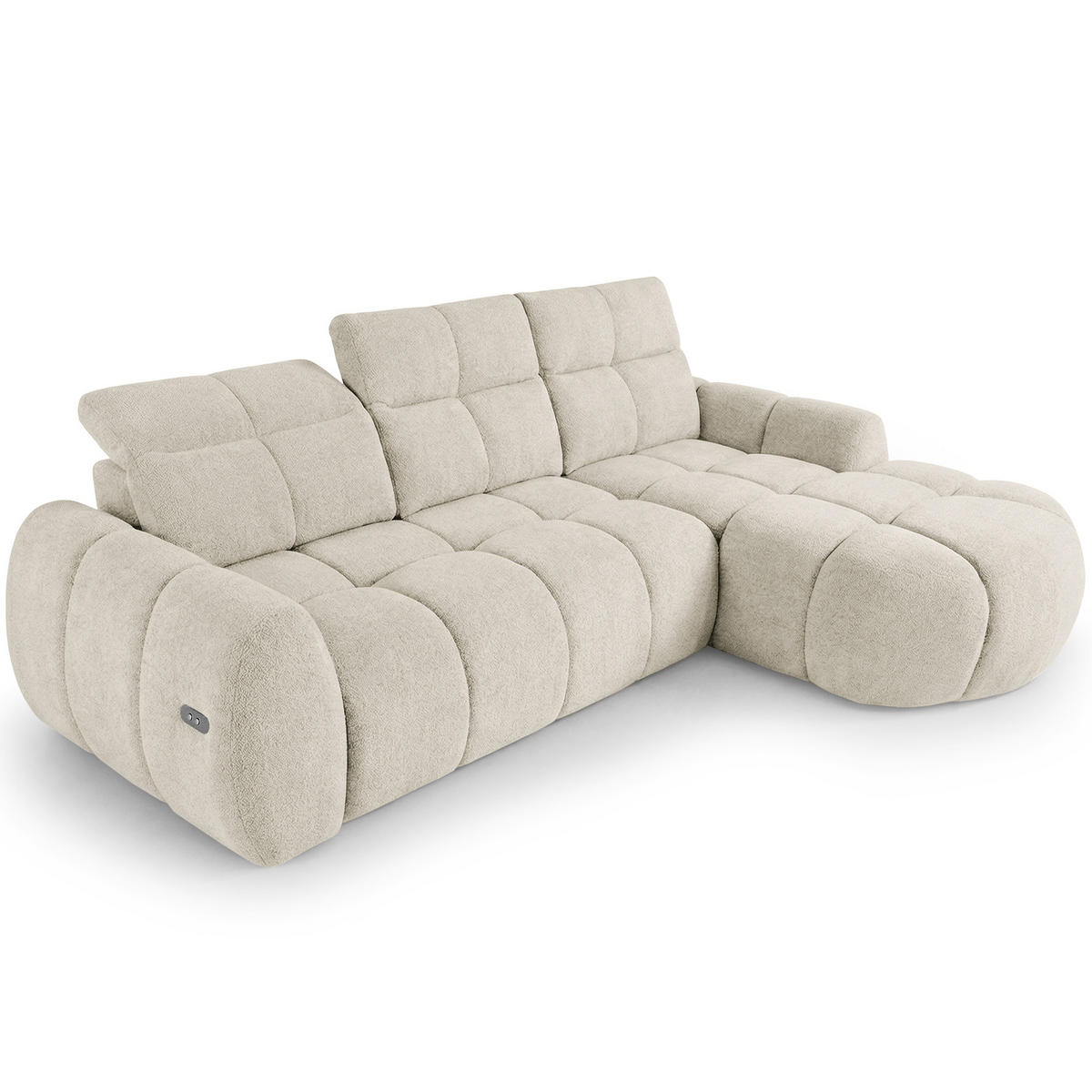 ECKSOFA Sorel Mini mit Automatisch verstellbarer Sitztiefe und Kopfstützen, rechts, Beige - Sandfarben, Textil (275/190cm) - Beautysofa