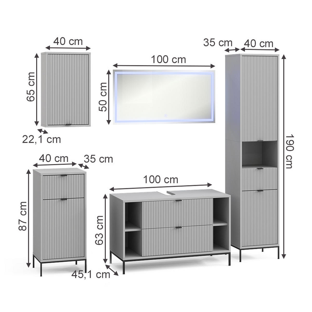 BADMÖBEL-SET Eliza Grau 5 Teile - Grau, Holzwerkstoff (100/63/45.1cm) - Vicco