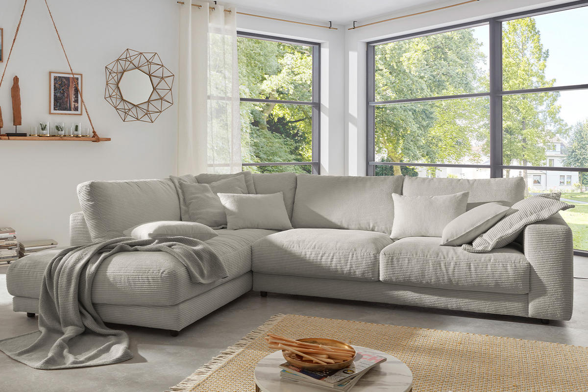 ECKSOFA MADELINE Granit Cord - Greige/Schwarz, Kunststoff/Textil (325/224cm) - KAWOLA