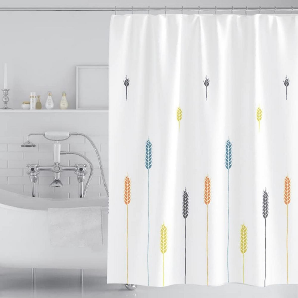 DUSCHVORHANG Weiß 240/200 cm Polyester Wasserabweisend mit 12 Haken - Weiß, Kunststoff (240/200cm) - MCBOSON