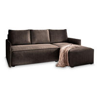 ECKSOFA PERUSI Braun Kordstoff mit Schlaffunktion - Braun, Holz (206/143cm) - MASSENO