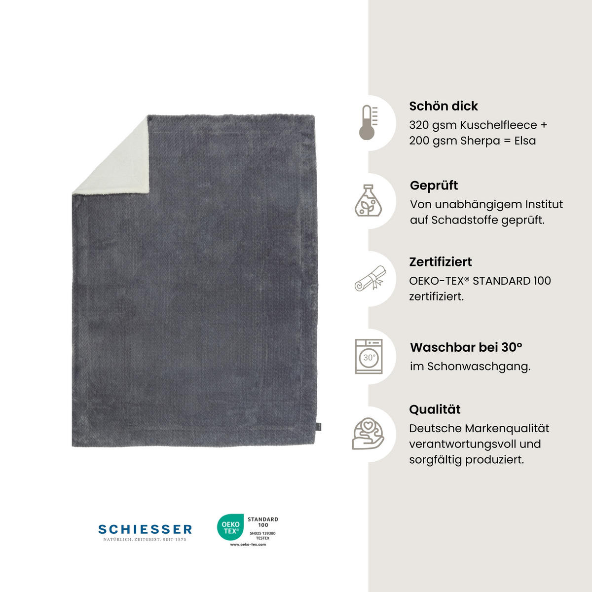 SHERPA-DECKE Elsa - 150 x 200 cm - Dunkelgrau - Dunkelgrau, Textil (150/200cm) - SCHIESSER