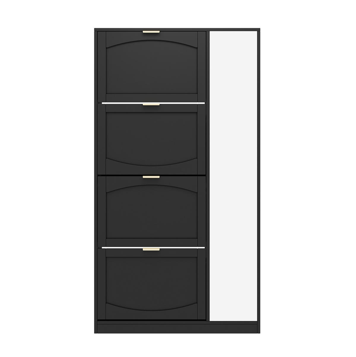 SCHUHSCHRANK mit Spiegel 80x147x24 cm Schwarz - Schwarz, Holzwerkstoff (24/147/80cm) - Beauniv