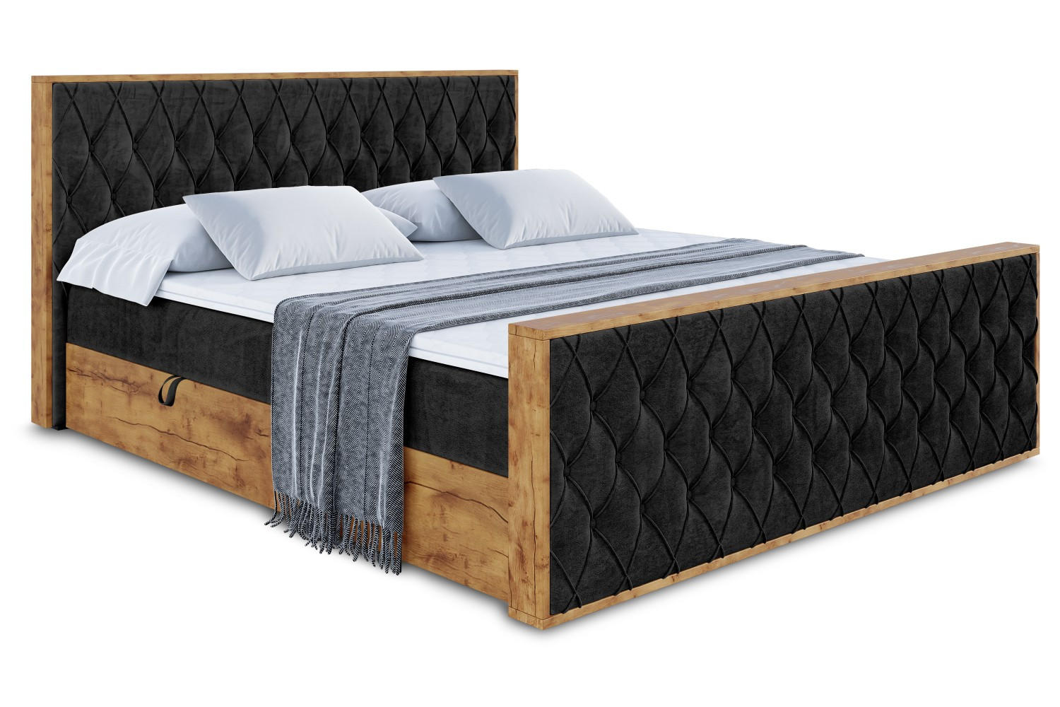 BOXBETT mit Matratze H4 und Lattenrost - LOLLI5-Z - 160x200 - Schwarz Casablanca - Schwarz, Holzwerkstoff (160/200cm) - ALTDECOR