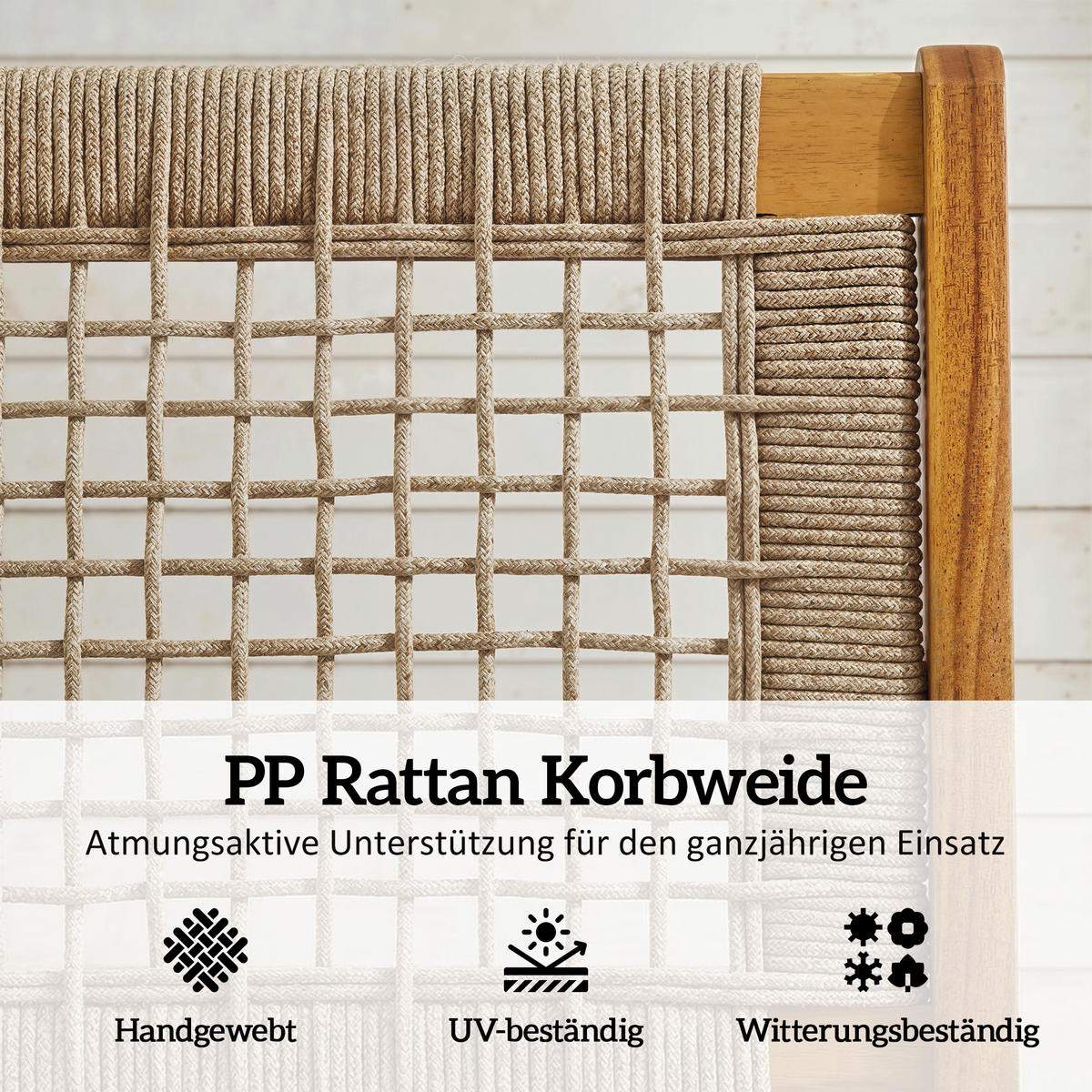 SESSEL-SET DE-07599 2-teilig, mit Fußhocker aus Akazienholz und Rattan-Sitz Natur - Beige, Holz/Kunststoff (60/73.5/83cm) - ComfortXL