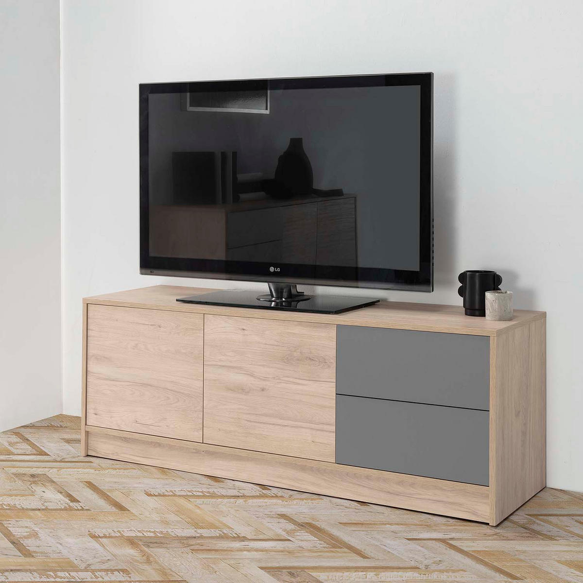 TV-ELEMENT Panama 2 Schubladen 2 Türen - Wildeiche, Holzwerkstoff (136/51/40cm) - VS Venta-stock