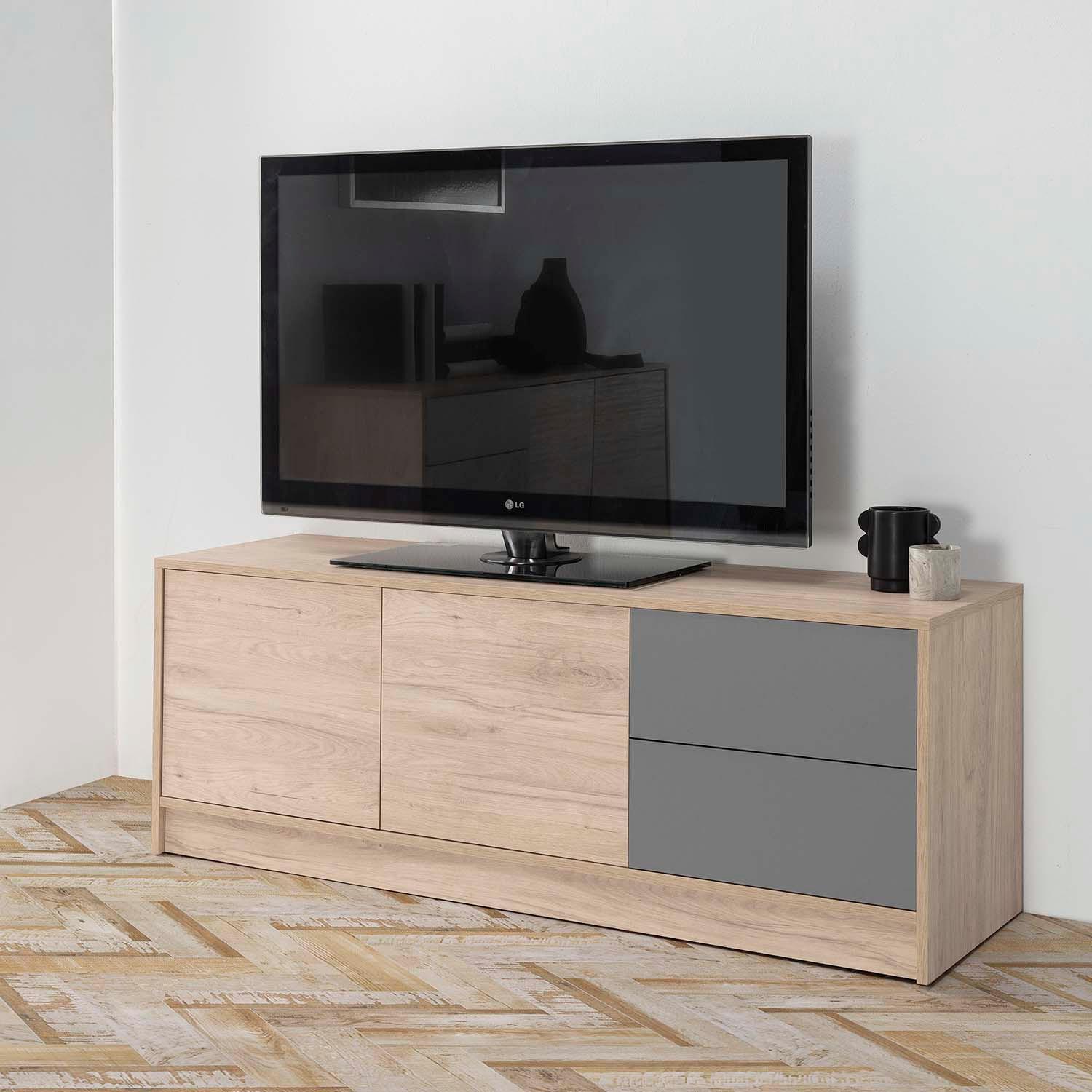Thumbnail - VS Venta-stock Tv-Element, Wildeiche, Holzwerkstoff, Rechteckig, 136x51x40 cm, Wohnzimmer, Wohnwände, Lowboards, Lowboar...