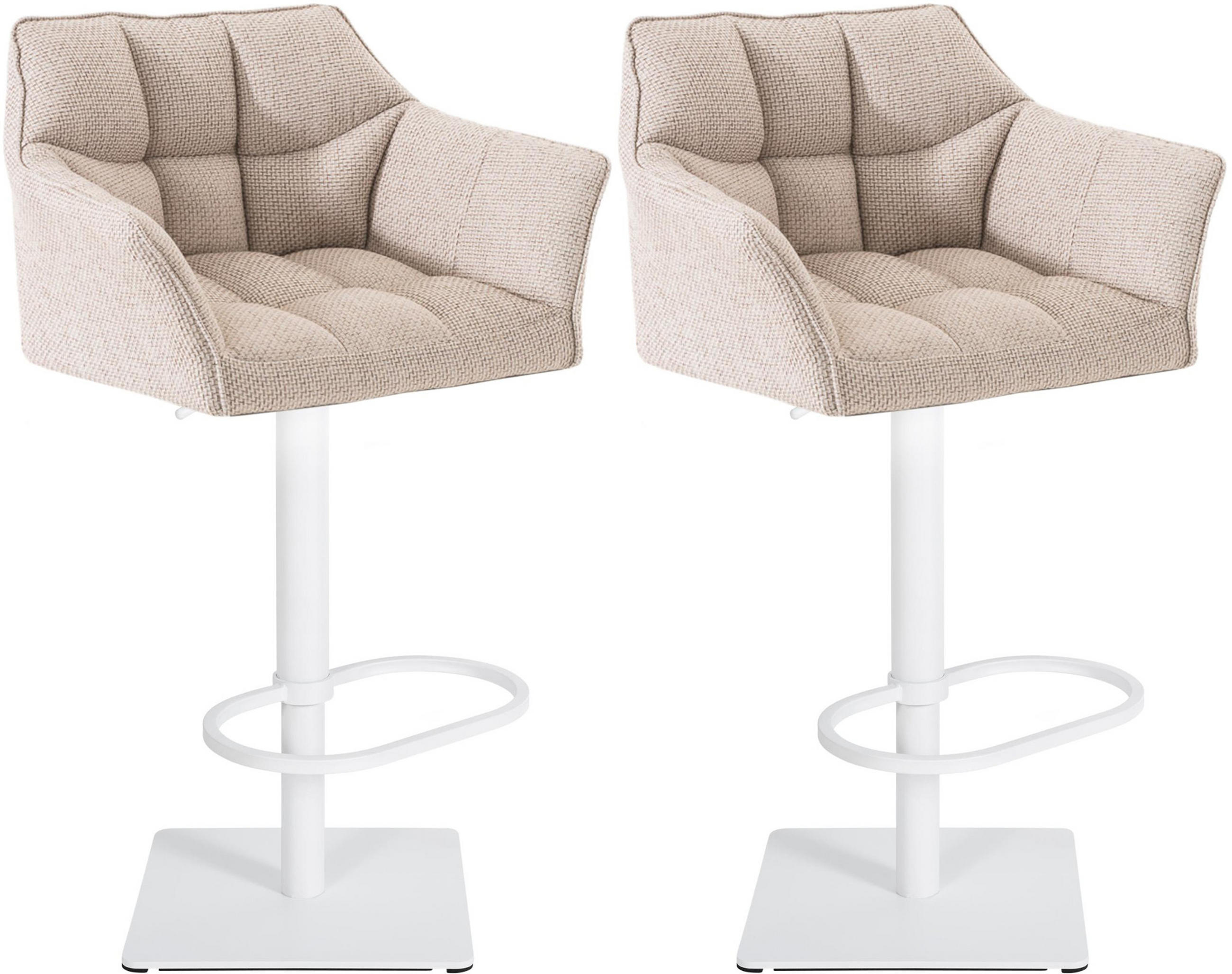 BARHOCKER 2er Set Damaskus Stoff weiß elfenbein - Naturfarben/Weiß, Kunststoff/Metall (64/110/48cm) - TPFLiving