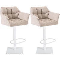 BARHOCKER 2er Set Damaskus Stoff weiß elfenbein - Naturfarben/Weiß, Kunststoff/Metall (64/110/48cm) - TPFLiving