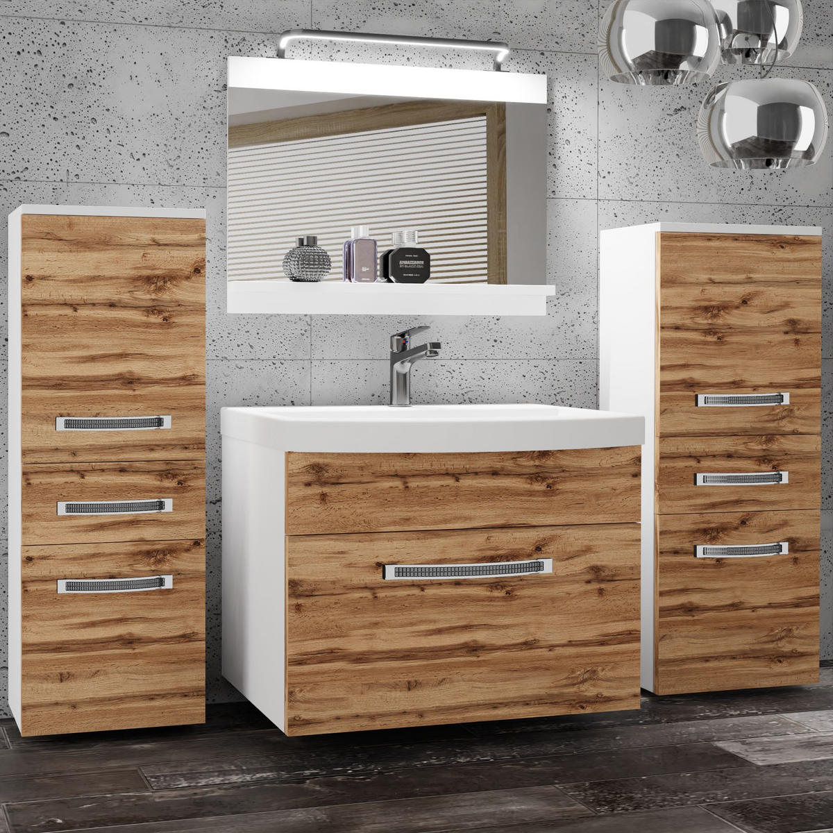 BADMÖBEL Badezimmer Wotan Eiche Matt - Eiche Wotan, Holz (140/81/40cm) - B BELINI GROUP