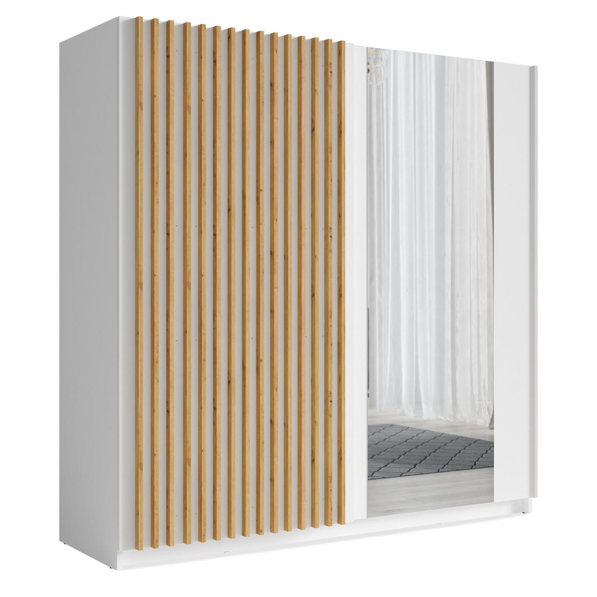 SCHIEBETÜRENSCHRANK CASTARI Weiß / Artisan Eiche - Weiß/Eiche Artisan, Holzwerkstoff (200.2/198.5/62cm) - KONSIMO®