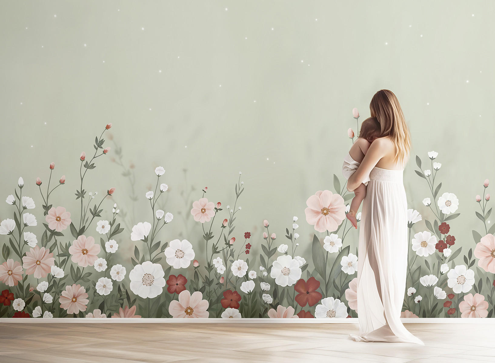 VLIESTAPETE Eden, Blühender Garten 4m x 2.48m, grün - Grün, Papier (248/400cm) - Lilipinso