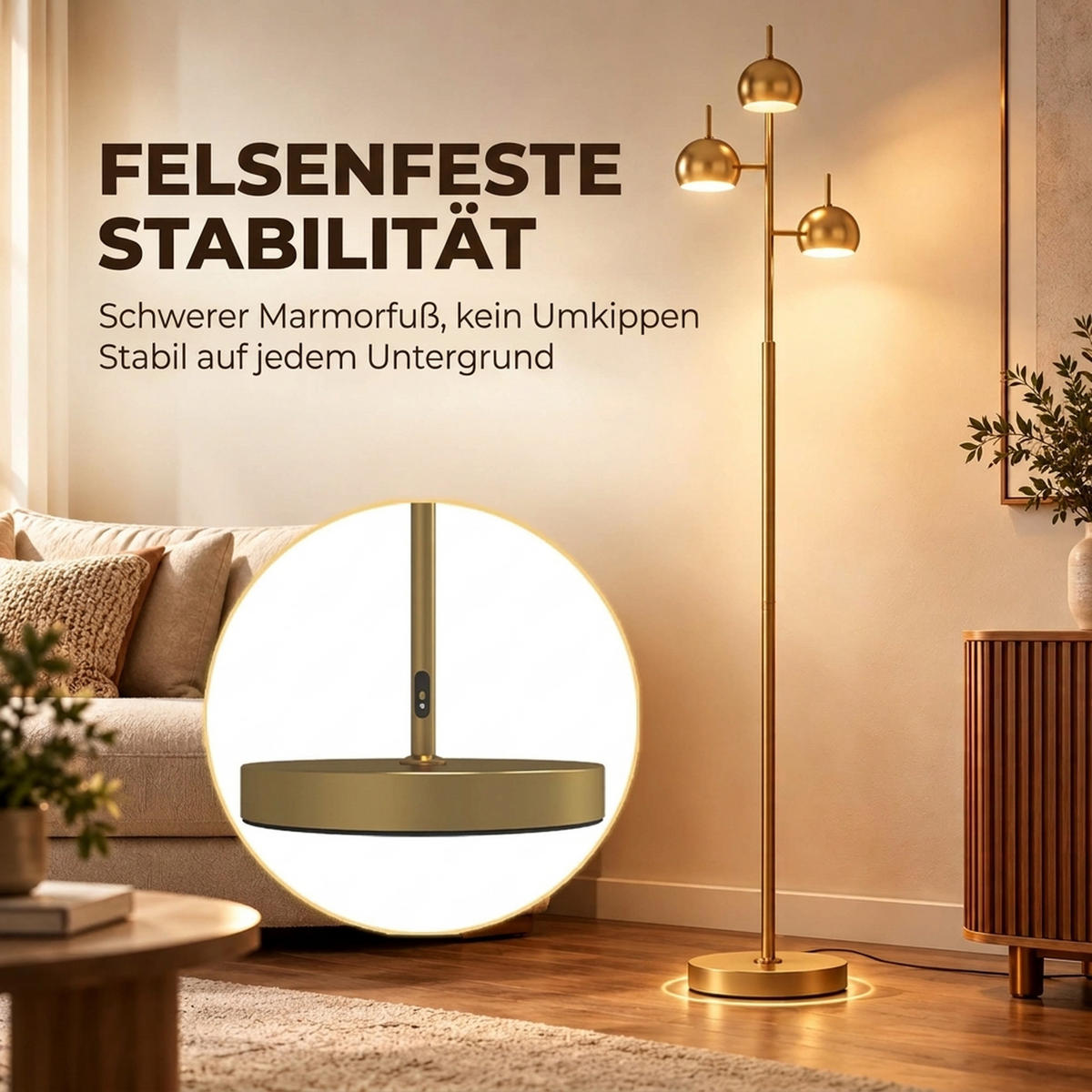 STEHLAMPE Stahl Gold - Goldfarben, Metall (23/23/165cm) - HOMCOM