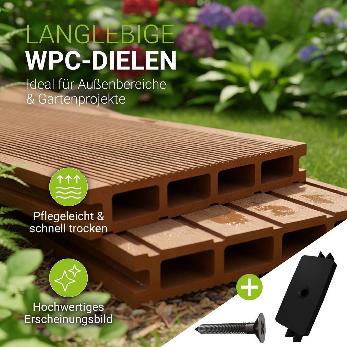 TERRASSENDIELEN WPC Teak 10 m² - Teakfarben, Kunststoff (220/14.6/2.5cm) - Juskys