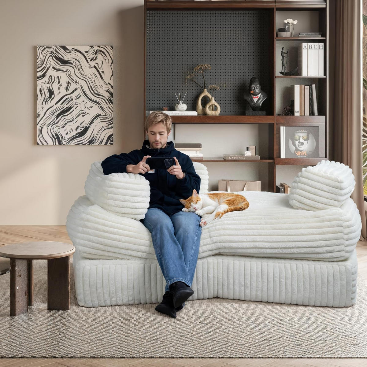 LOUNGE sofa cord Beige - Beige, Textil (218/80/90cm) - Vercart